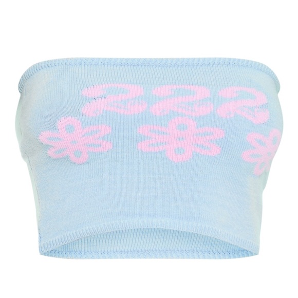 PrettyLittleThing Tops - Baby Blue 222 Knitted Tube Top
